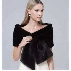 White House Black Market Faux FurPuffer Stole Wrap Black Leopard NWT